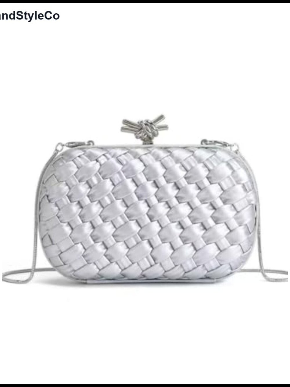 Handwoven Woven PU Leather Clutch Evening Bag with Chain Strap
